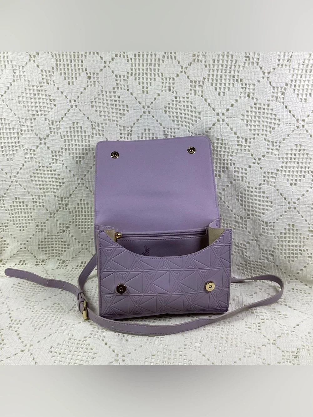 Hank & Henry Lilac Geometric Embossed Crossbody Bag